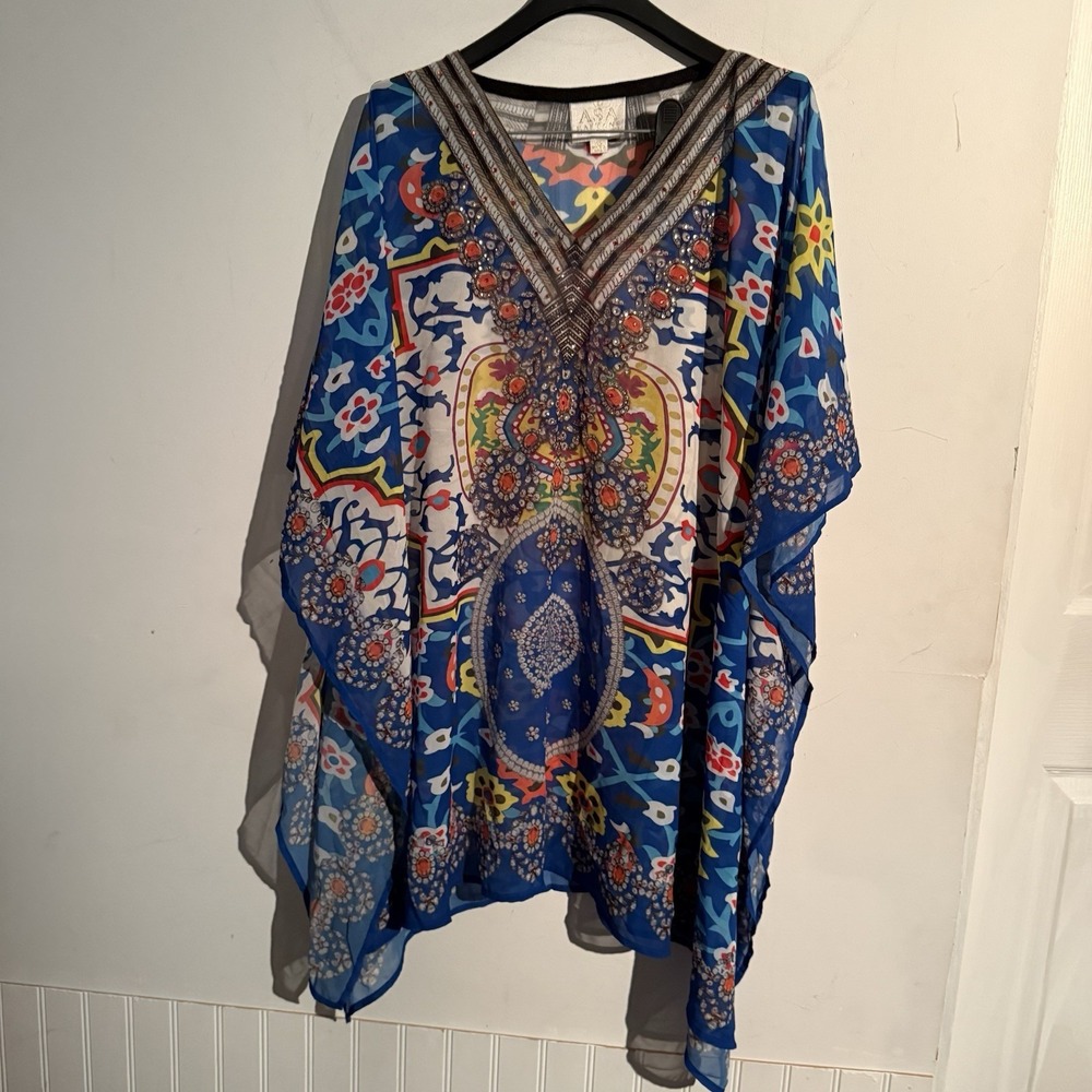 ASA KAFTANS RHINESTONE CAFTAN Tunic RESORT Dress Size XS Coastal‎ Colorful